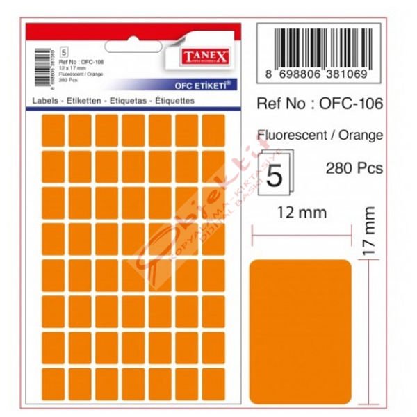Tanex Ofis Etiketi Poşetli 12x17 MM Fosforlu Turuncu Ofc-106