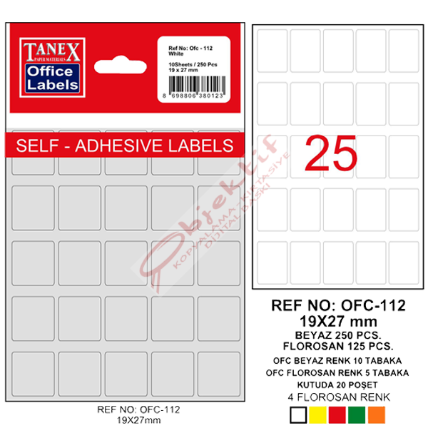 Tanex Ofis Etiketi Poşetli 19x27 MM Beyaz OFC-112