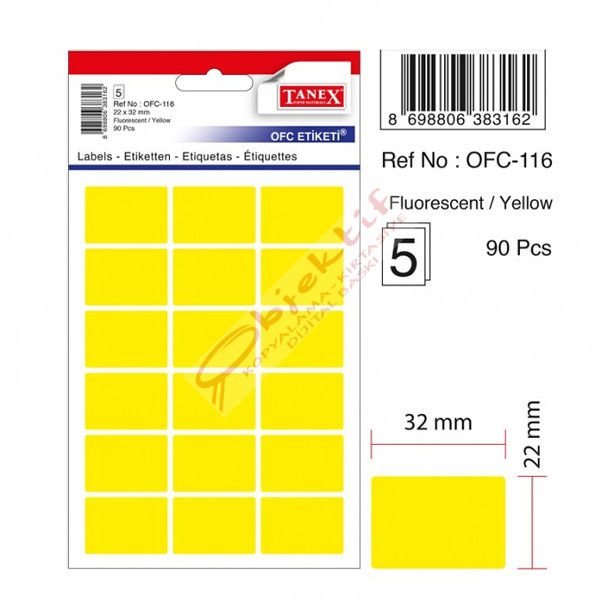 Tanex Ofis Etiketi Poşetli 22x32 MM Fosforlu Sarı Ofc-116
