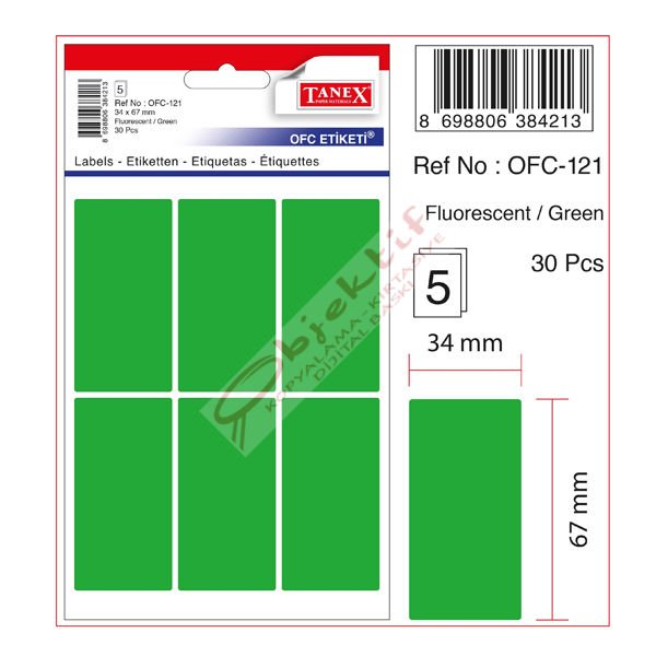 Tanex Ofis Etiketİ Poşetli 34x67 MM Yeşil OFC-121