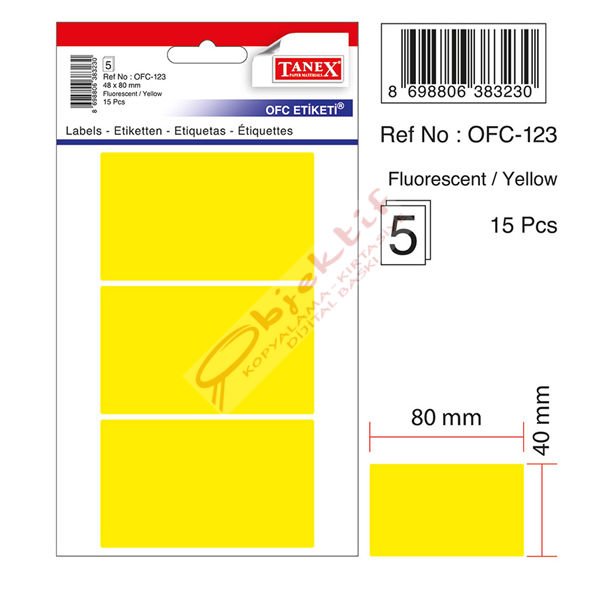 Tanex Ofis Etiketi Poşetli 48x80 MM Fosforlu Sarı OFC-123