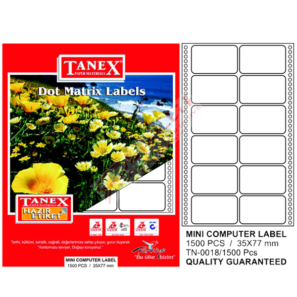 Tanex Sürekli Form Etiket 1500 LÜ 35x77