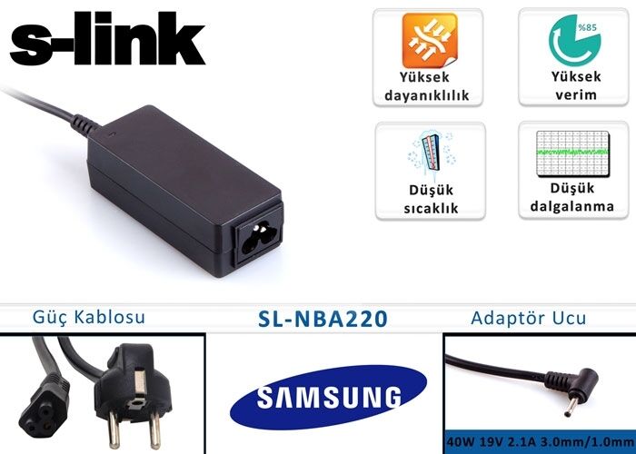 S-link Ultrabook Adaptörü SL-NBA220 40w 19v 2.1a 3.0-1.0