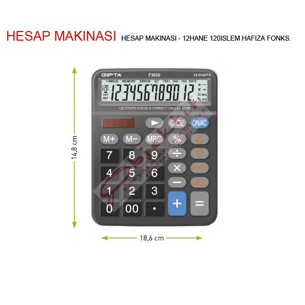 Gıpta Hesap Makinası 12 Hane 120 İslem Hafıza Fonks F3050