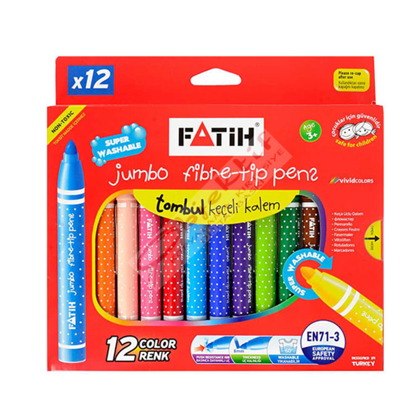 Fatih Keçeli Boya Kalemi Jumbo Yıkanabilir 12 Renk 34260