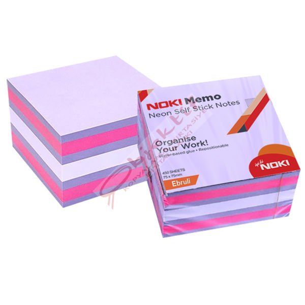 Noki Yapışkanlı Not Kağıdı Küp 450 SYF 75x75 Neon Ebruli 12014-44
