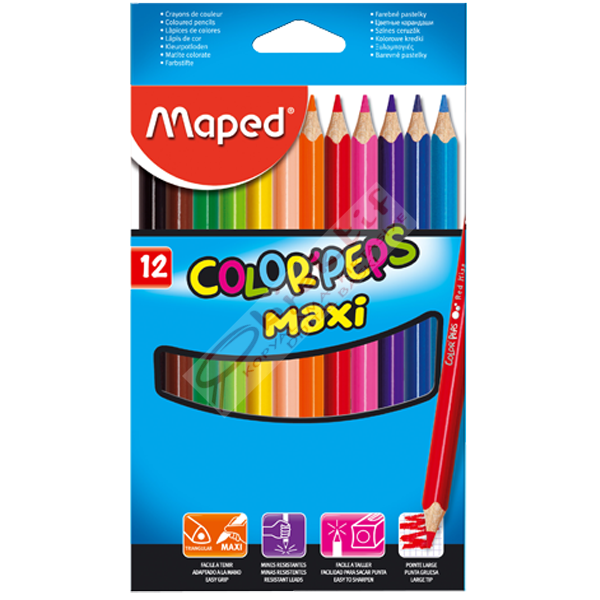 Maped Kuru Boya Maxi Karton Kutu Jumbo Üçgen 12 Renk 834010