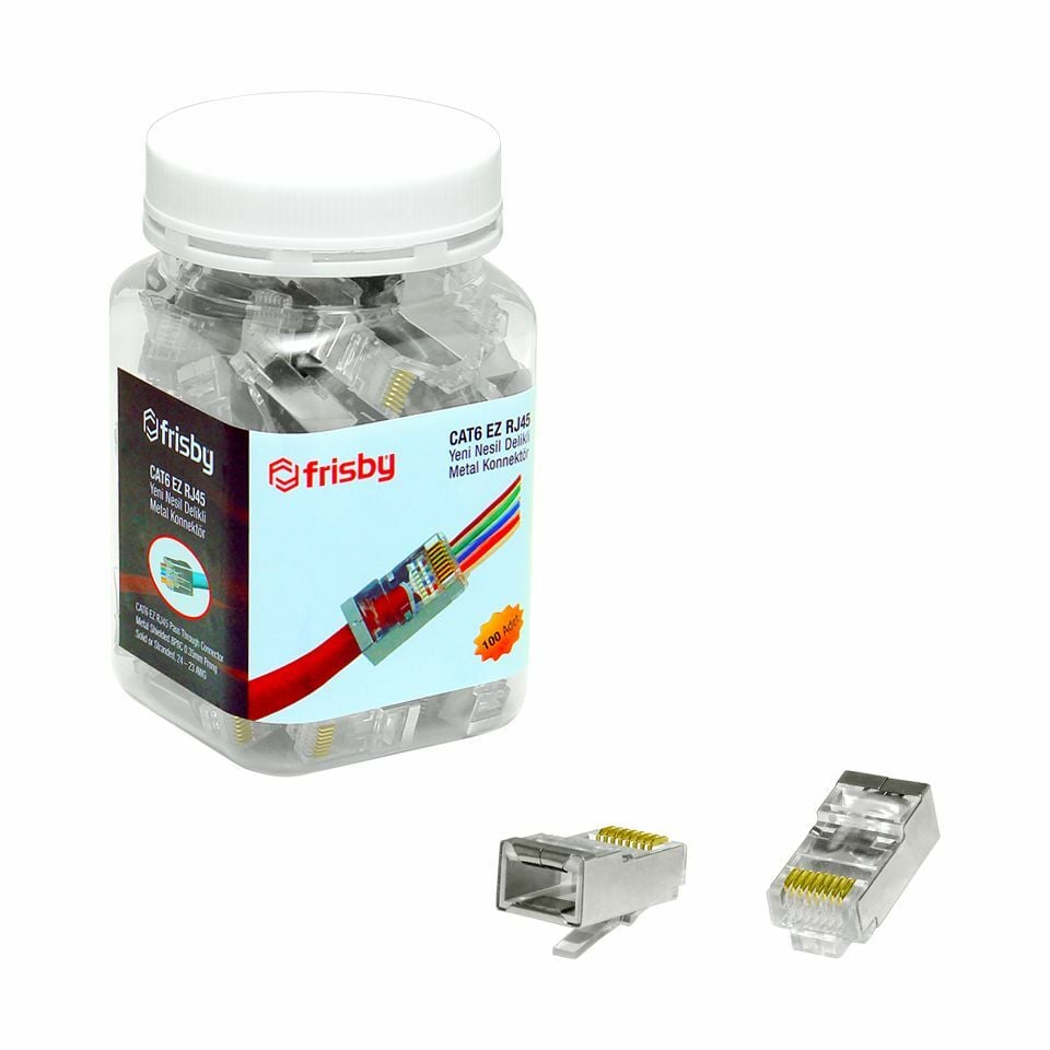 Frisby FNW-RJ4532N CAT6 EZ RJ45 100lü Yeni Nesil Delikli Metal Konnektör