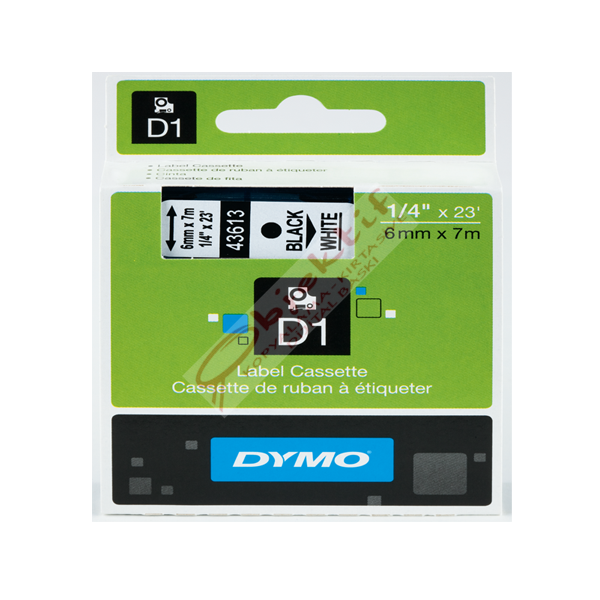 Dymo D1 Şerit Standart 6 MMx7 MT Beyaz Üzerine Siyah 43613