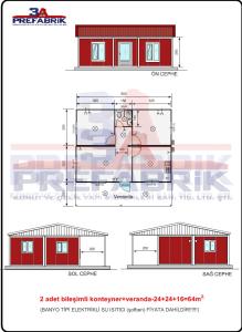 64m2. Ev Tipi  Verandalı Birleşimli Konteyner