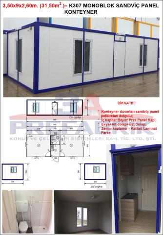 Parkeli Sandviç Panel Konteyner Ev 31,50m2