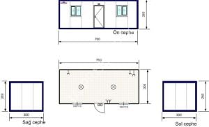 Şantiye Kamp Konteyneri- 3x7x2,50m-3A Prefabrik