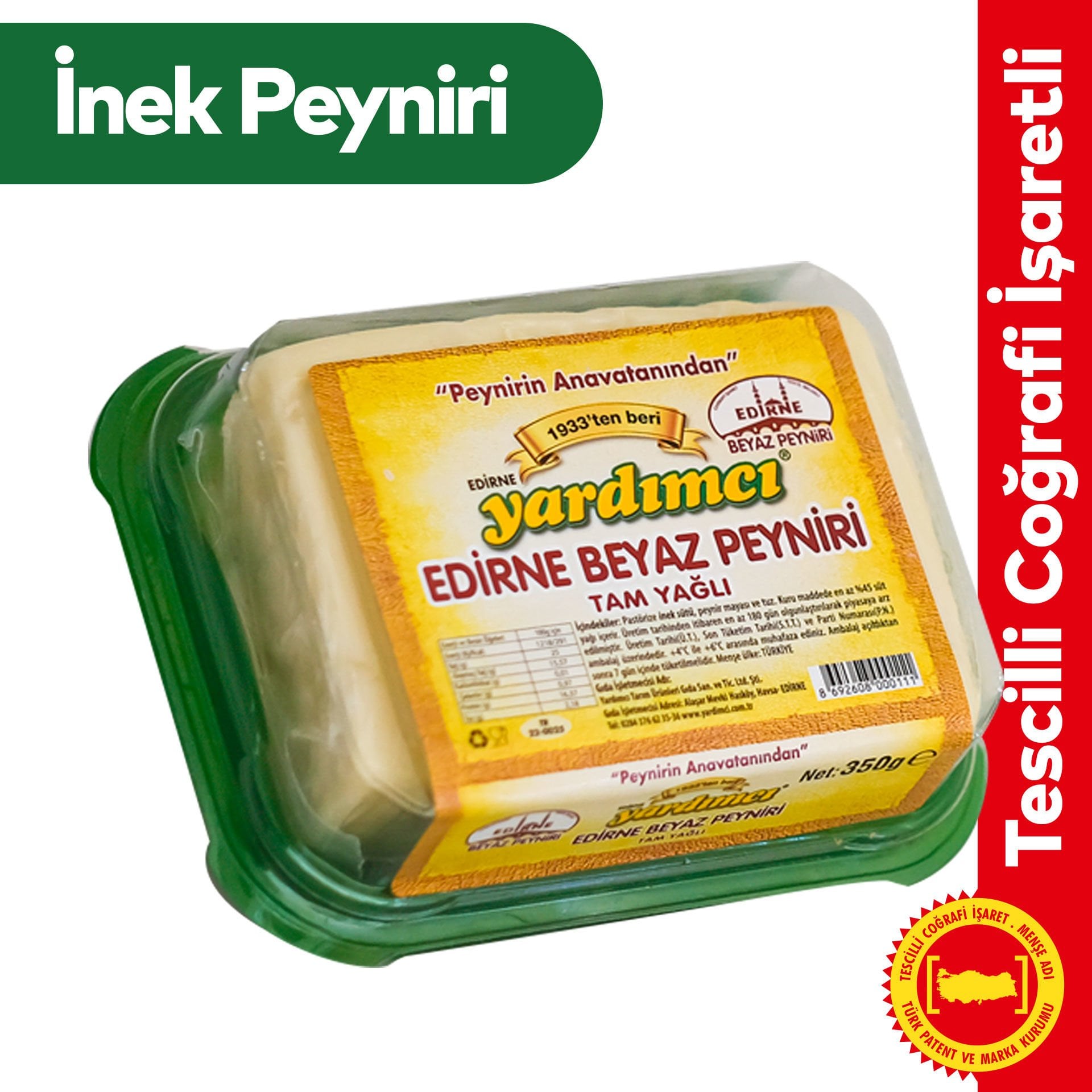 Edirne Beyaz Peyniri Tam Yağlı Sert İnek 350gr Kase