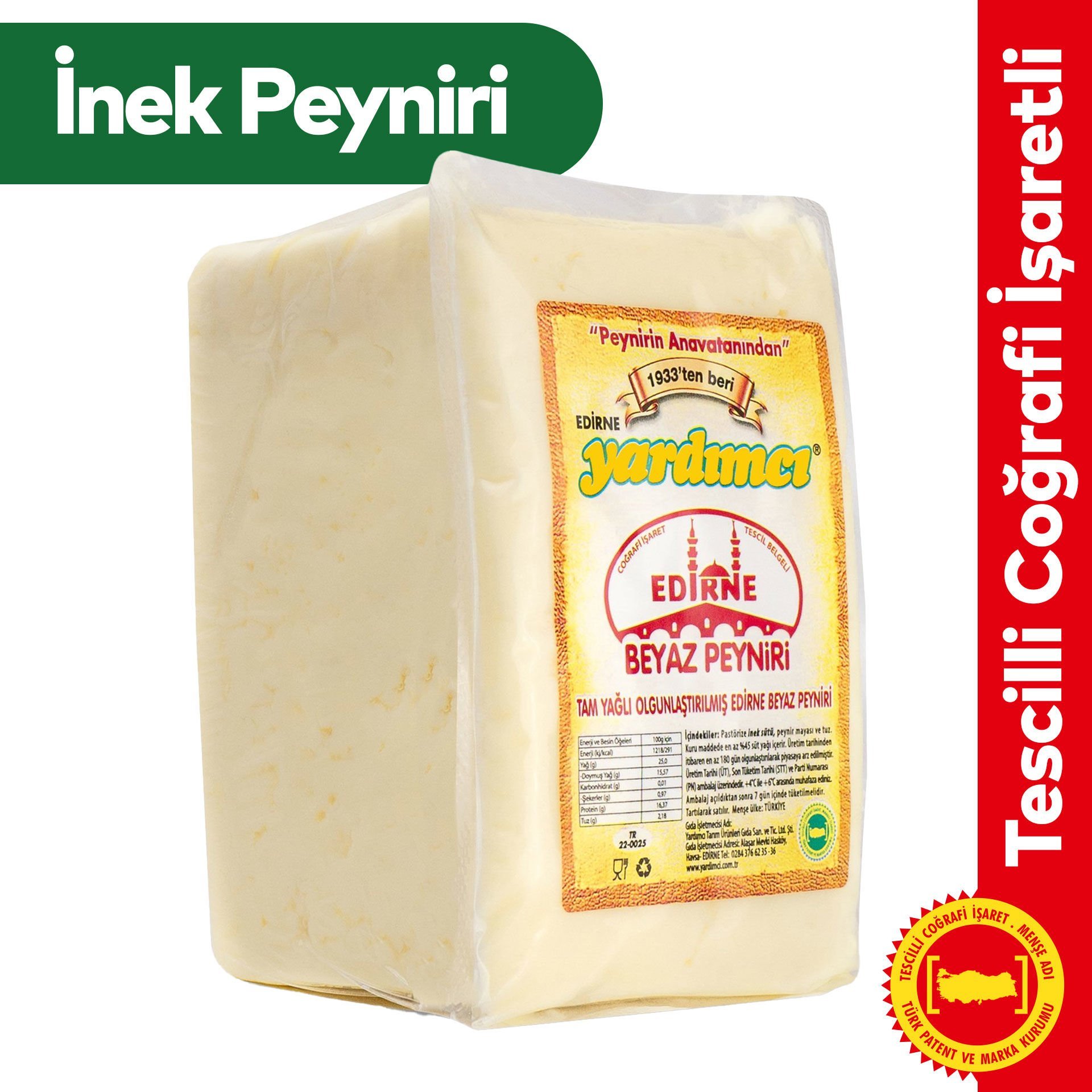 Edirne Beyaz Peyniri Tam Yağlı Sert İnek  (Vakumlu) 1kg