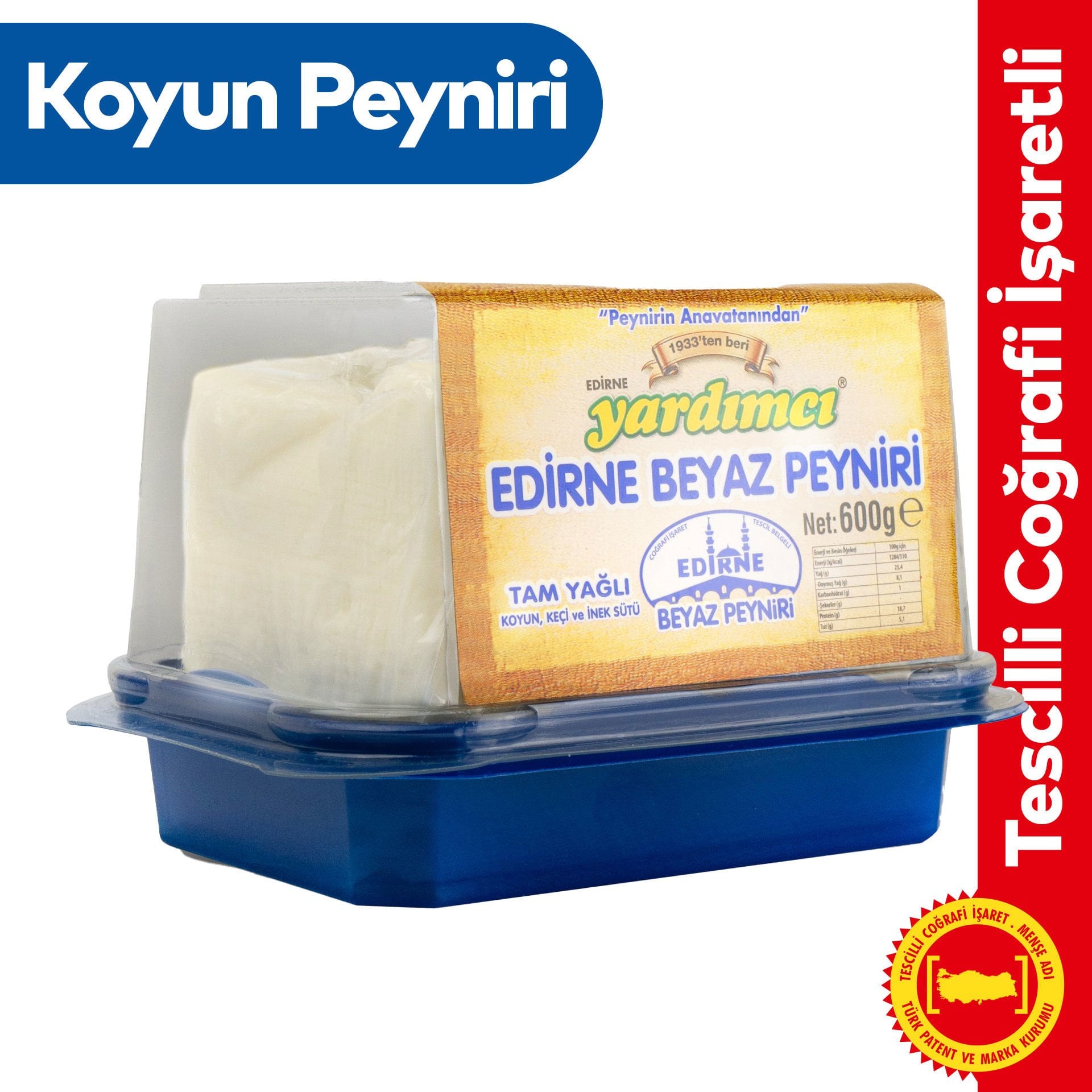 Edirne Beyaz Peyniri Tam Yağlı Koyun 600gr Kase
