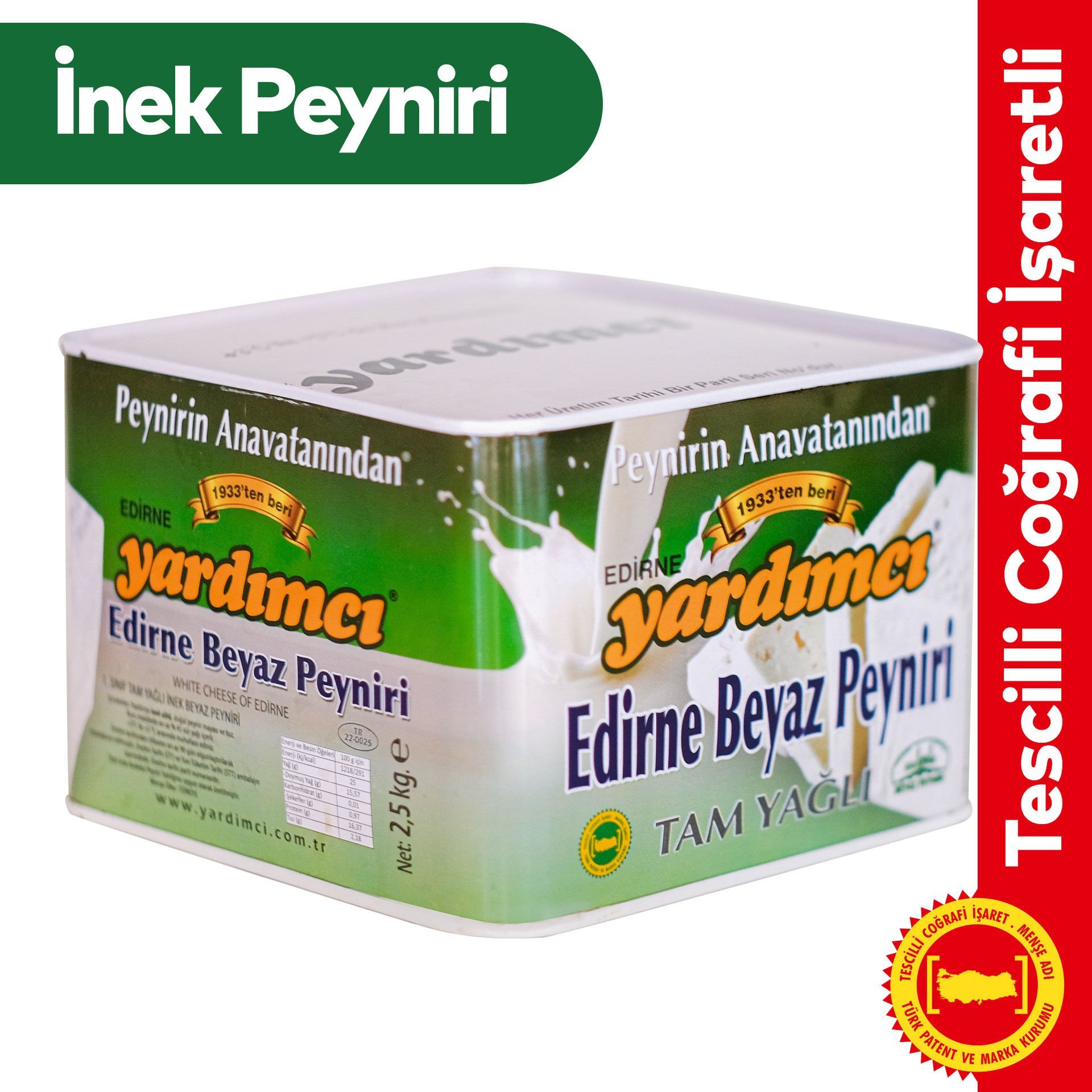 Edirne Beyaz Peyniri Tam Yağlı İnek 2,5kg Teneke (Orta Sert)