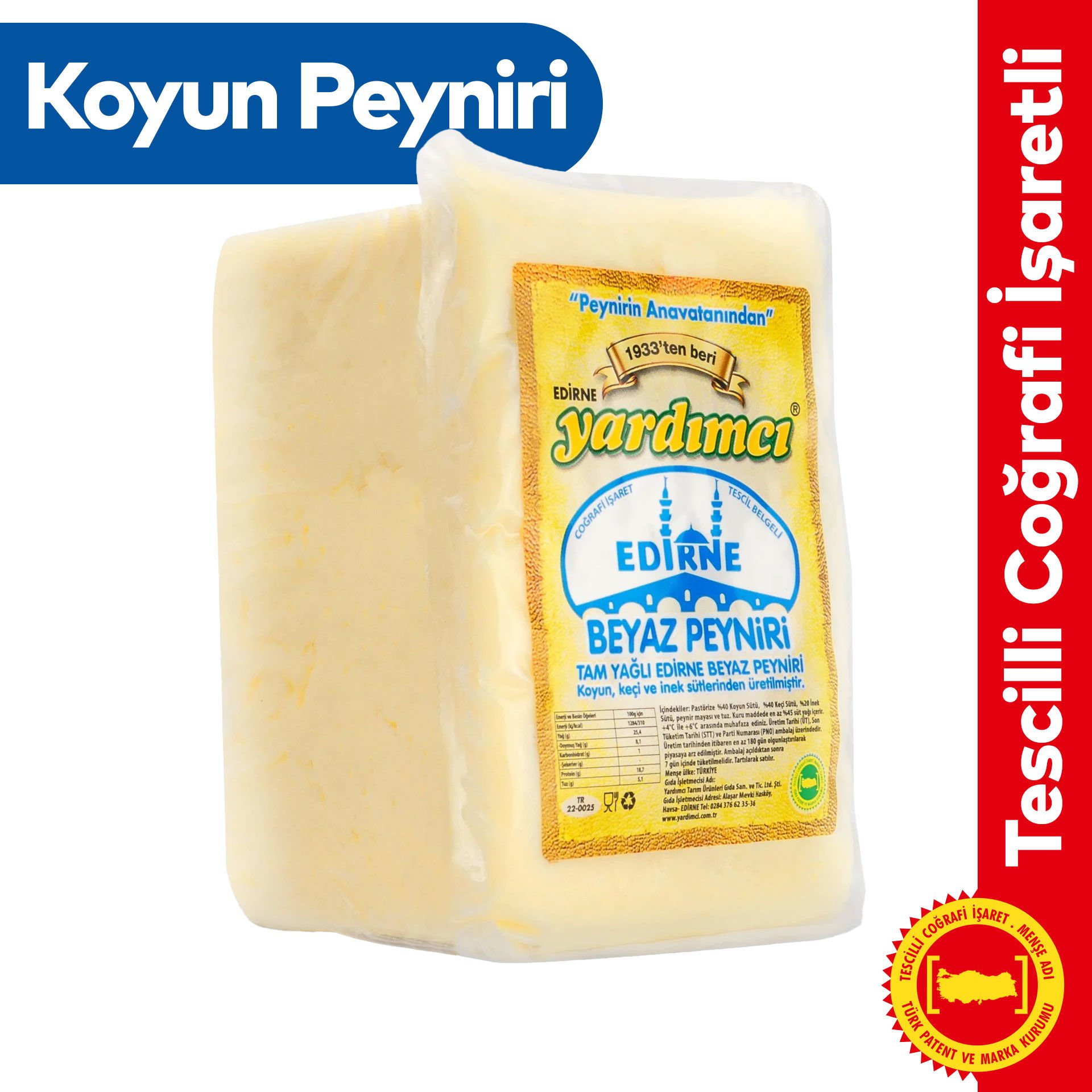 Edirne Beyaz Peyniri Tam Yağlı Koyun (Vakumlu) 1kg