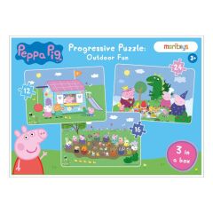 Outdoor Fun: Peppa Pig 3 in 1 Puzzle (12 - 16 - 24 Parça Yapboz)