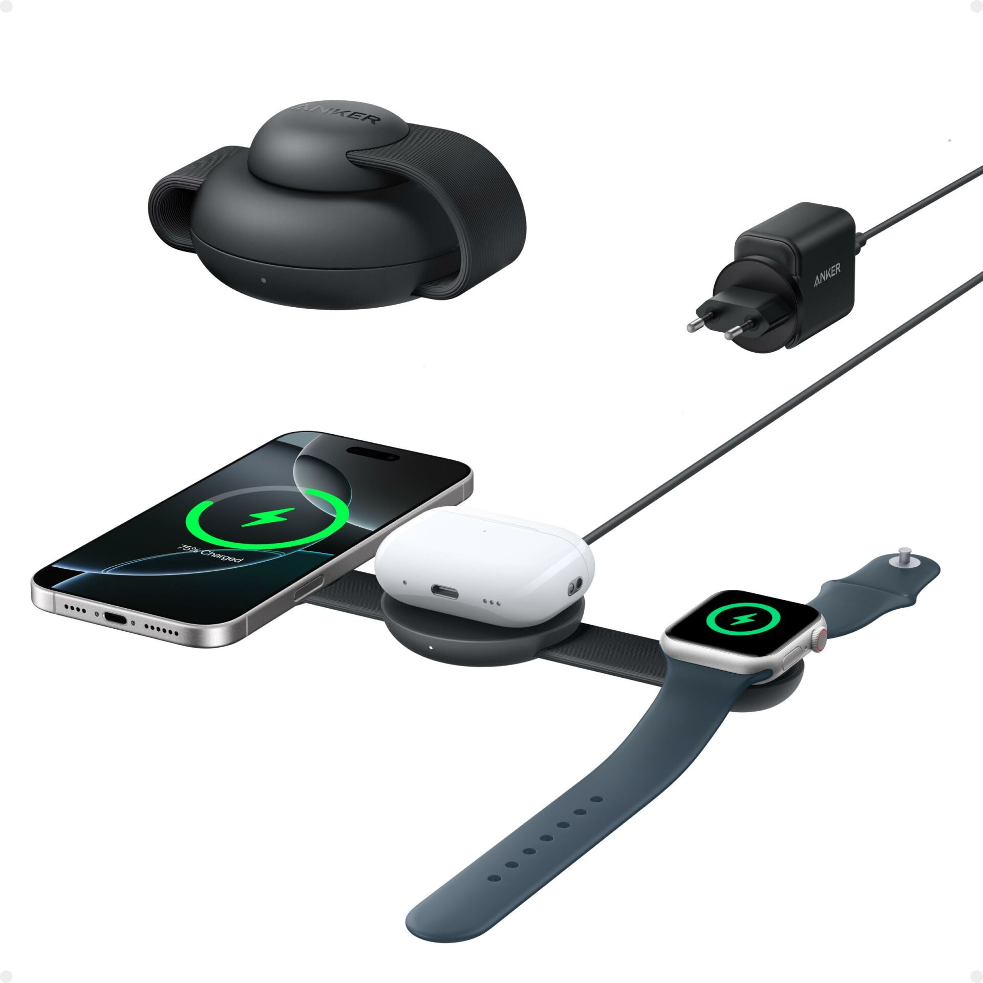 Anker MagGo 3in1 Kablosuz Katlanır Şarj -Siyah - B25M8