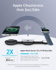 Anker MagGo 3in1 Kablosuz Katlanır Şarj -Siyah - B25M8