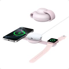 Anker MagGo 3in1 Kablosuz Katlanır Şarj - Pembe - B25M8