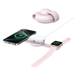 Anker MagGo 3in1 Kablosuz Katlanır Şarj - Pembe - B25M8