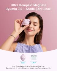 Anker MagGo 3in1 Kablosuz Katlanır Şarj - Pembe - B25M8