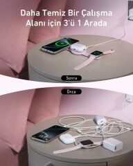 Anker MagGo 3in1 Kablosuz Katlanır Şarj - Pembe - B25M8