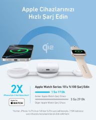 Anker MagGo 3in1 Kablosuz Katlanır Şarj - Beyaz - B25M8