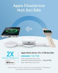 Anker UFO MagGo Kablosuz Şarj Cihazı (3'ü 1 Arada, Katlanabilir Ped) - Beyaz - B25M8