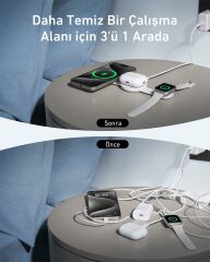 Anker MagGo 3in1 Kablosuz Katlanır Şarj - Beyaz - B25M8