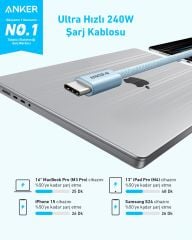 Anker Zolo USB C to C 240W 1m Kablo Beyaz- A8060