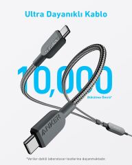 Anker 2’si 1 Arada USB-C'den USB-C’ye Örgülü Kablo (1.2m, 140W) - A8895