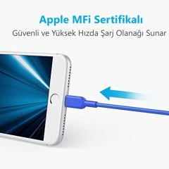 ANKER Powerline II Lightning 0.9 Metre MFI Lisanslı - Mavi