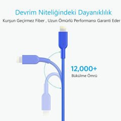 ANKER Powerline II Lightning 0.9 Metre MFI Lisanslı - Mavi