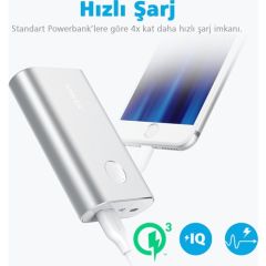 Anker PowerCore+ 10050 mAh QC 3.0 Hızlı Şarj Cihazı - Gümüş