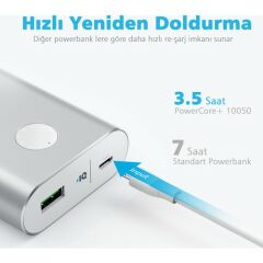 Anker PowerCore+ 10050 mAh QC 3.0 Hızlı Şarj Cihazı - Gümüş