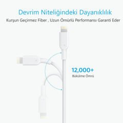 ANKER Powerline II Lightning  3 Metre MFI Lisanslı - Beyaz
