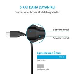 Anker Powerline+ USB-C to USB 3.0 Şarj/Data Kablosu 0.9 Metre - Siyah - Taşıma Çantalı