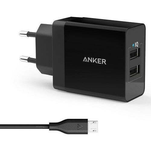 Anker PowerPort 2 Şarj Cihazı + Anker Micro USB Kablo Siyah