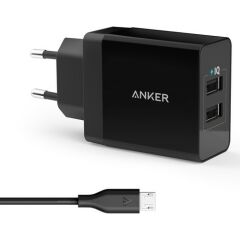 Anker PowerPort 2 Şarj Cihazı + Anker Micro USB Kablo Siyah
