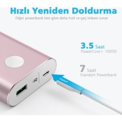 Anker PowerCore+ 10050 mAh QC 3.0 Hızlı Şarj Cihazı - Pembe
