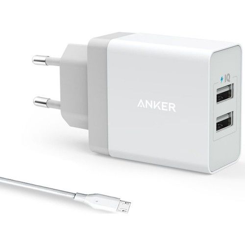 ANKER PowerPort 2 Şarj Cihazı + ANKER Micro USB Kablo Beyaz