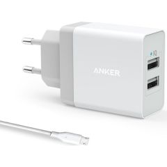 ANKER PowerPort 2 Şarj Cihazı + ANKER Micro USB Kablo Beyaz
