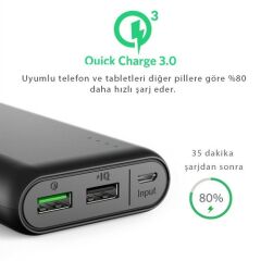Anker PowerCore QuickCharge 3.0 20000 Hızlı Şarj Taşınabilir Şarj Cihazı PowerBank Siyah