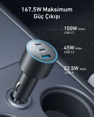 Anker 167.5W Araç Şarjı 3 Port + Kablo - B2737