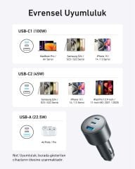 Anker 167.5W Araç Şarjı 3 Port + Kablo - B2737