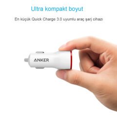 ANKER PowerDrive+ 1 24W Hızlı Araç Şarj Cihazı USB Qualcomm 3.0 & Micro USB Kablosu Hediyeli