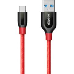 Anker PowerLine+ USB-C to USB 3.0 Type-C Örgülü Şarj/Data Kablosu 0.9 Metre - Kırmızı - Taşıma Çantalı
