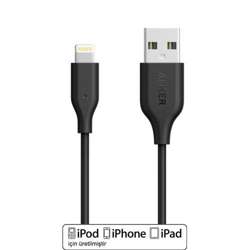 ANKER Powerline Lightning 0.9 Metre iPhone Şarj/Data Kablosu MFI Lisanslı- Siyah